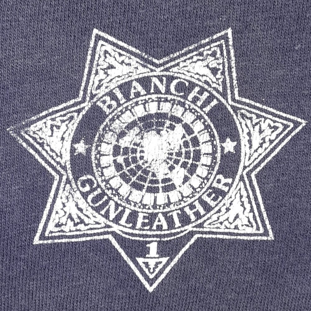 Vintage Bianchi Gun Leather T-Shirt 1970's; Navy Blue; Holster; Shooting Cup USA